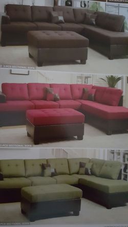 large sectional sofa couch with pillows and ottoman included, linen fabric large 112x85