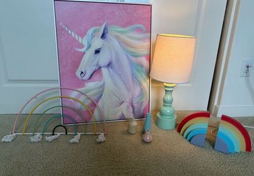 Girl room decor rainbow and unicorns lamp