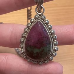Ruby in Zoisite Pendant On Italian Silver Chain