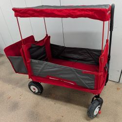 Radio Flyer Folding Wagon w/ Off Road Air Filled Wheels, Storage Basket and Canopy