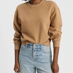 Express Crew Neck Banded Bottom Cropped Sweatshirt - Camel - Size M