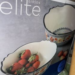 Gibson Elite Luxembourg 2-Piece Floral Hand-Painted Round Stoneware Bowl Set