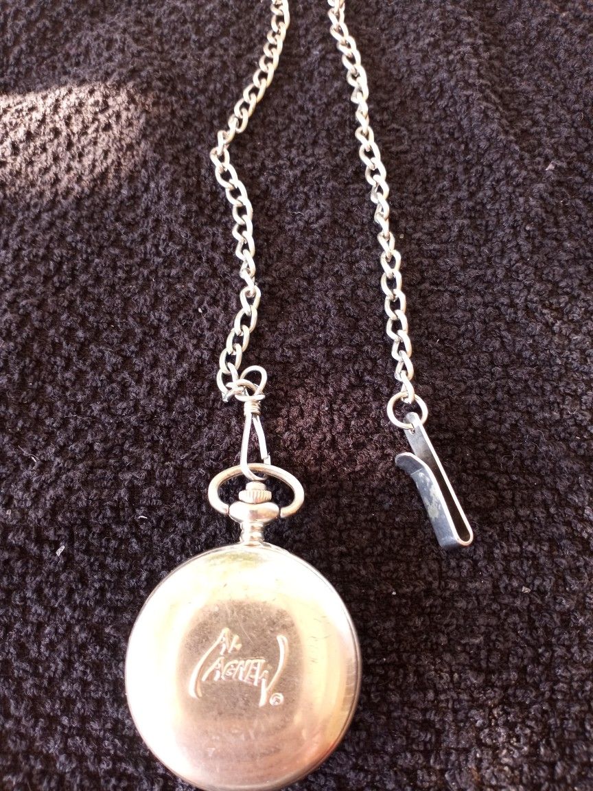Pre-owned Silver Tone Al Agnew Pocket Watch With Chain