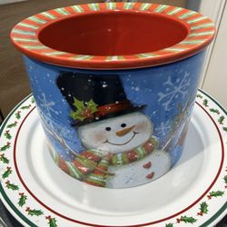 snowman and snowflake cookie/storage jar with bowl - New