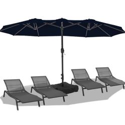 New-15ft Large Patio Umbrellas without Base Outdoor Double-Sided Umbrella with Crank Handle, Powerful UV Protective, for Pool Lawn Garden, Navy Blue