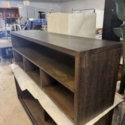 Dark walnut-finish media open cabinet or TV console - 59” x 15” x 20”h