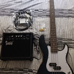 Glarry 4-String Electric Bass + GB-20 Amp + Extras