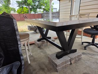 Solid marble table. Black cherry frame
