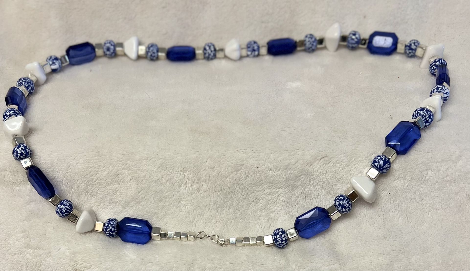 Elegant Blue And White Necklace And Earring Set