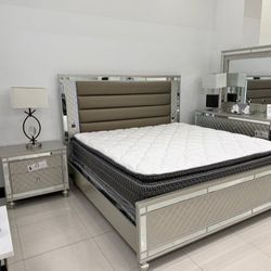 Silver Platinium Bedroom Set 4 Pcs New 