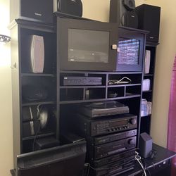 Black 40” TV Entertainment Center W/ Electronics & Speakers