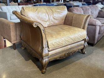 French Country Leather Wood Chair&AHalf