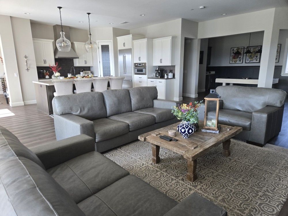 Gorgeous Gray Leather Sofa Set