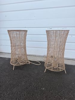 Pair of Woven Rattan Style Table Lamps
