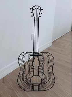 Vintage Metal Wire Guitar CD Rack Standing Floor Decor 60 Disc Capacity 38" Tall
