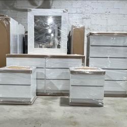All 5 Pieces New Assembled Dresser Chest Nightstands Mirror Gavetero Comeda Mesita Espejo 