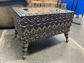 Ornate Mirror Topped Silver and Gold Painted Chest