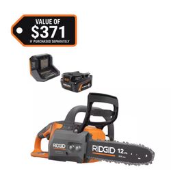 Rigid 18V Brushless 12 in. Electric Battery Chainsaw with 6.0 Ah MAX Output Battery and Charger