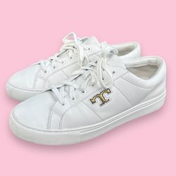Tory Burch Womens Leather T-logo White Athletic Low Shoes Sneakers Size 9