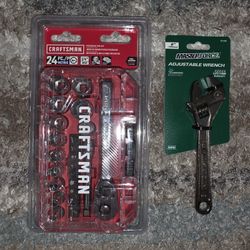 CRAFTSMAN CMMT12010LZ 1/4 in. Standard Drive Metric 6 Point Mechanic's Tool Set + MASTERFORCE Adjustable Wrench