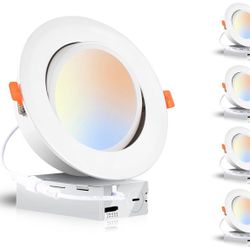 CLOUDY BAY 15W 6 inch 5 Color Swivel LED Gimbal Recessed Light with Junction Box, IC Rated Air Tight Flicker Free,120V CRI90+, 2700K/3000K/3500K/4000K