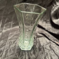 Vintage HEAVY Glass Vase Hexagon Clear Flower Vase