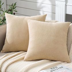 Gamaway Super Soft Chenille Pillow Covers. 22”X22”. Color: Beige. No Inserts Included.