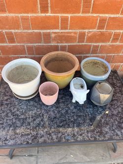 Assorted Ceramic & Clay Garden Planters Containers