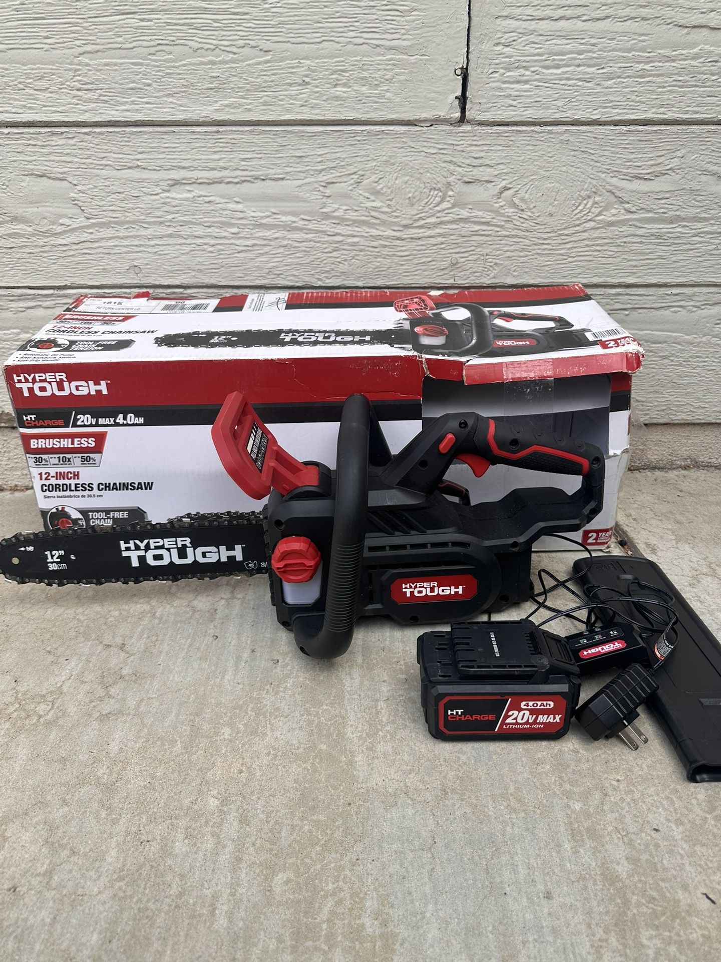 Hyper Tough 20V 4.0Ah Battery Powered 12in Brushless Chainsaw,