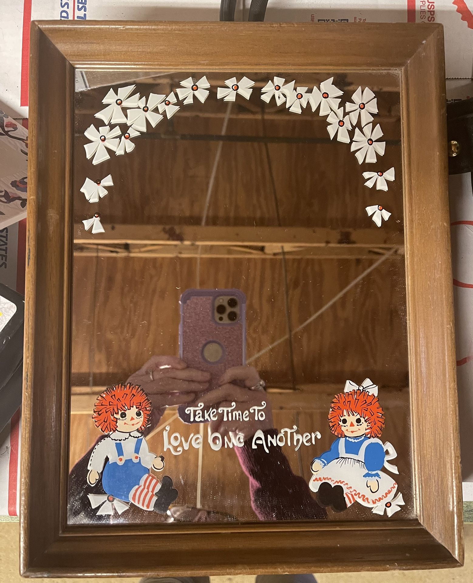 13x10 Raggedy Ann & Andy Wood Framed Mirror Art ‼️RARE‼️