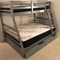 Twin Full Grey Bunkbed With Ortho Mattress Included!!