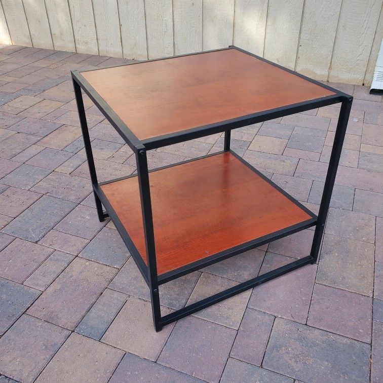 Small End Side Table Square Metal Wood Night Stand 2 Tier Shelf Coffee Table