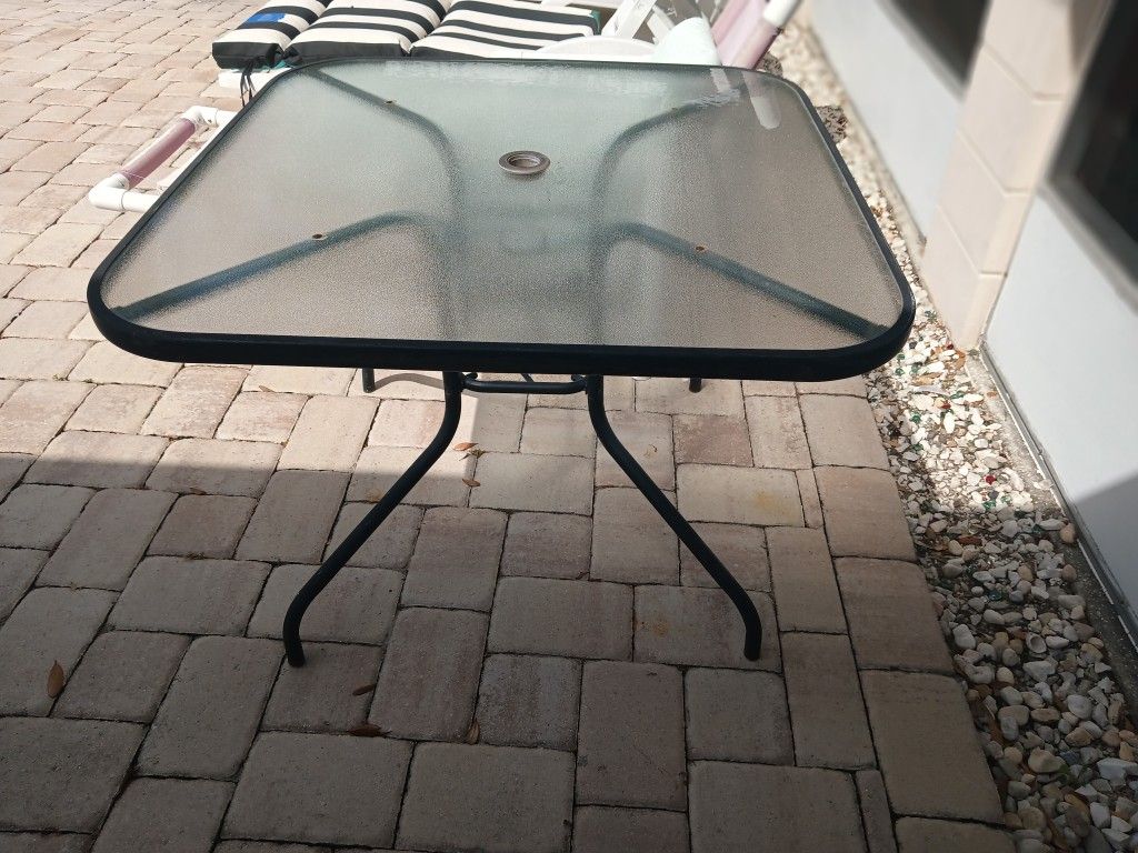 Outdoor Square Glass Patio Table With Umbrella Hole