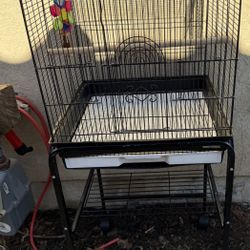 Black Metal Bird Cage with Detachable Rolling Stand for Small Birds, 47" H