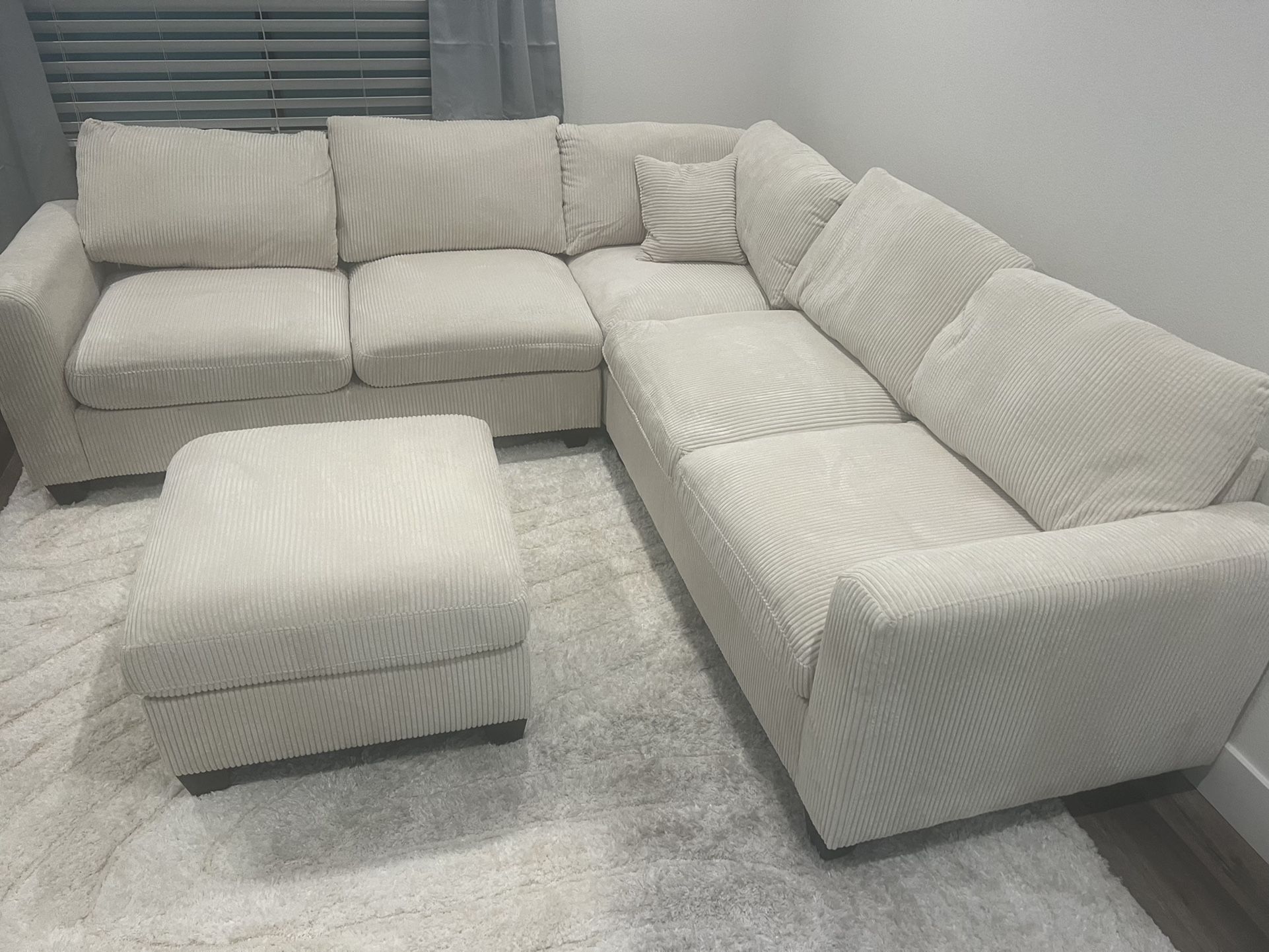 New Modular Sectional. Off White / Beige Corduroy Fabric. 99” X 99”. Free Delivery!
