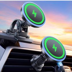 Estbuc 2-in-1 15W Magsafe Car Mount Charger, Magnetic Wireless Car Charger, 360° Dashboard & Air Vent Phone Mount, Phone Holders for Your Car, Car Acc