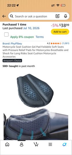 Motorcycle Seat Cushion Gel Pad Foldable Soft Seats with Pressure Relief Pads for Motorcycles