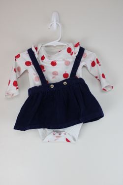 Baby Girls 3-6 M Corduroy Jumper & Apple Print One Piece Red White Blue Americana Outfit