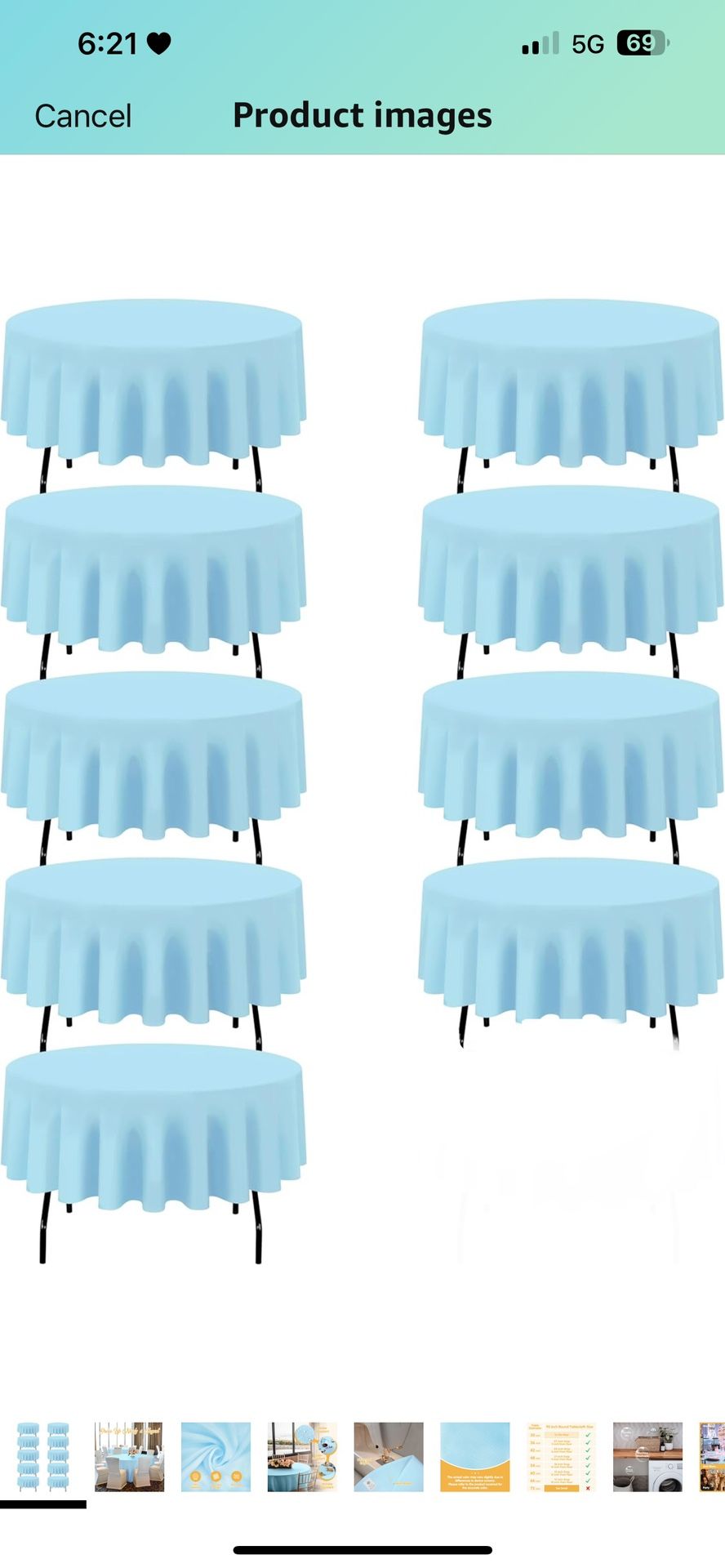 9 Pack Light Blue Round Tablecloths 90 Inch - Circle Bulk Linen Polyester Fabric Washable Table Cloth Cover