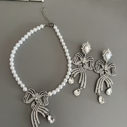 Women’s silver & white bow knots jewelry set