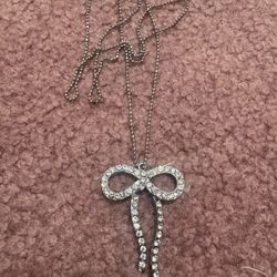 Rhinestone long bow necklace pendant jewelry Emo scene 
