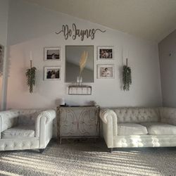 White Faux Leather Tufted Loveseat And Chair