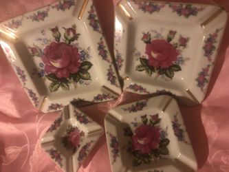 Floral Mid-Century Dresser Trays/China Vintage Antique*