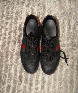 Gucci Black Leather Ace Web Lace Up Sneakers Size 10 men NO BOX❗️