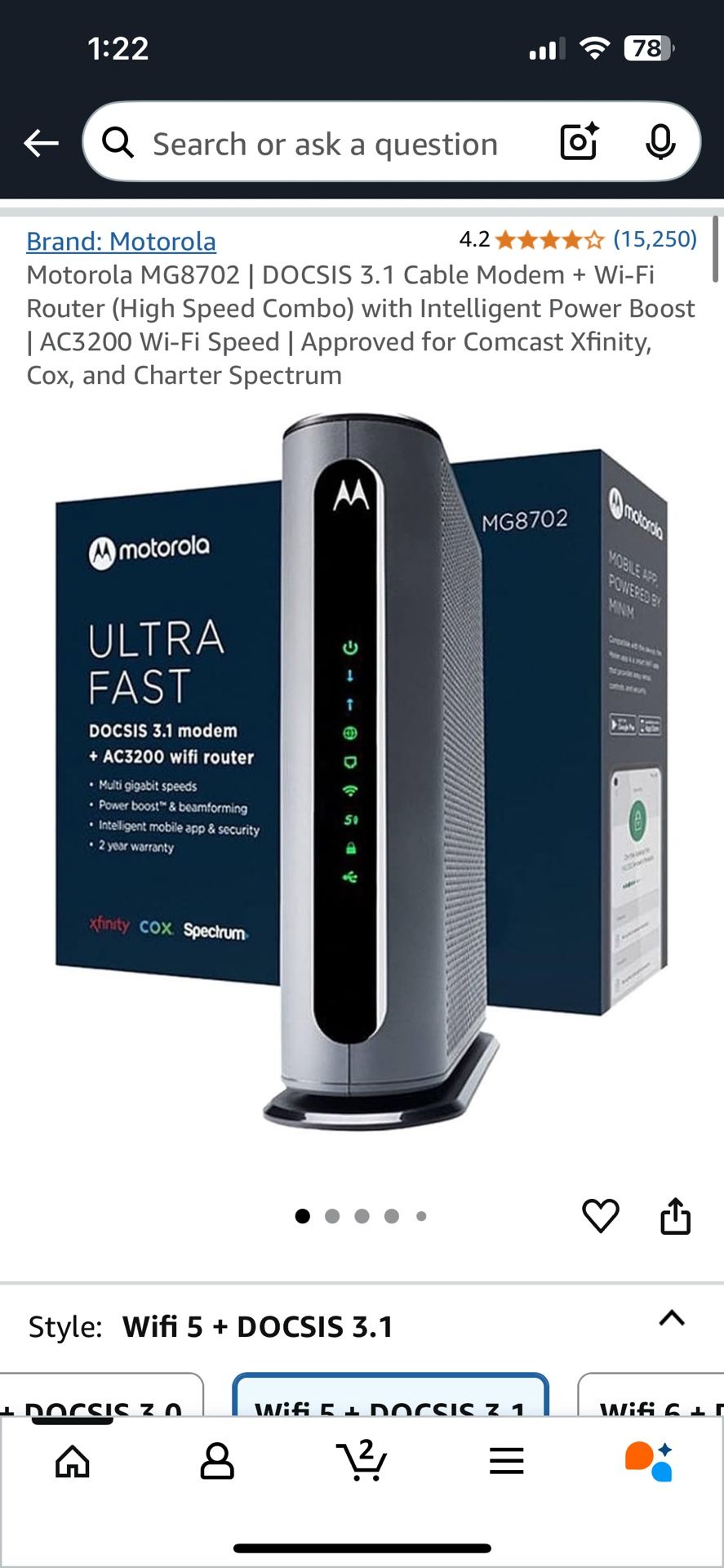 Xfinity Modem And Wifi Router - Motorola MG8702 Cable Modem And Wifi Router