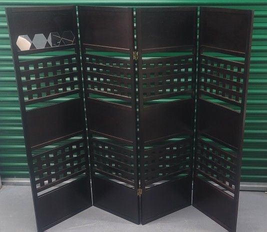 5 ft tall 4 panel foldable wood room divider with accent mirrors