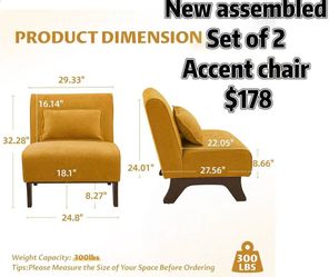 😁 2Pcs Armless Accent Chairs,Modern Comfy Upholstered Living Room Chairs with Wooden Legs& Pillows,Lounge Sofa Side Chair for Bedroom Farmhouse Readi