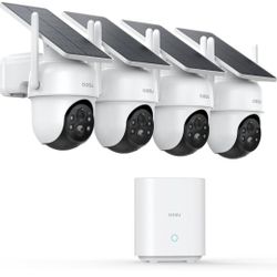  Security Cameras Outdoor Wireless, 4 Cam-Kit, No Subscription, Solar-Powered, Home Security Cameras System