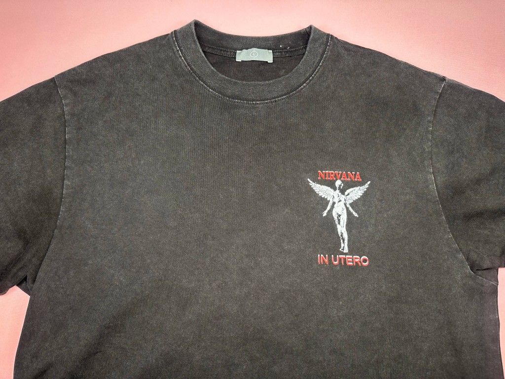 NIRVANA IN UTERO BLACK WASHED T SHIRT CLOTHES MEN SIZE L A5
