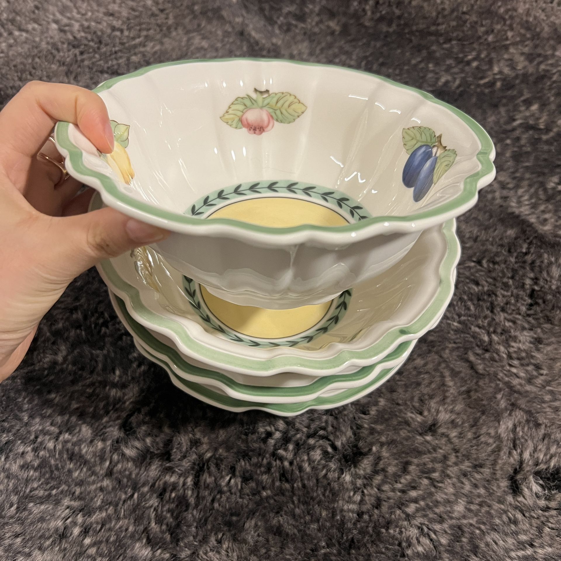 4pcs Villeroy & Boch, French Garden Fleurence Fluted Rice Bowls, New, Collected